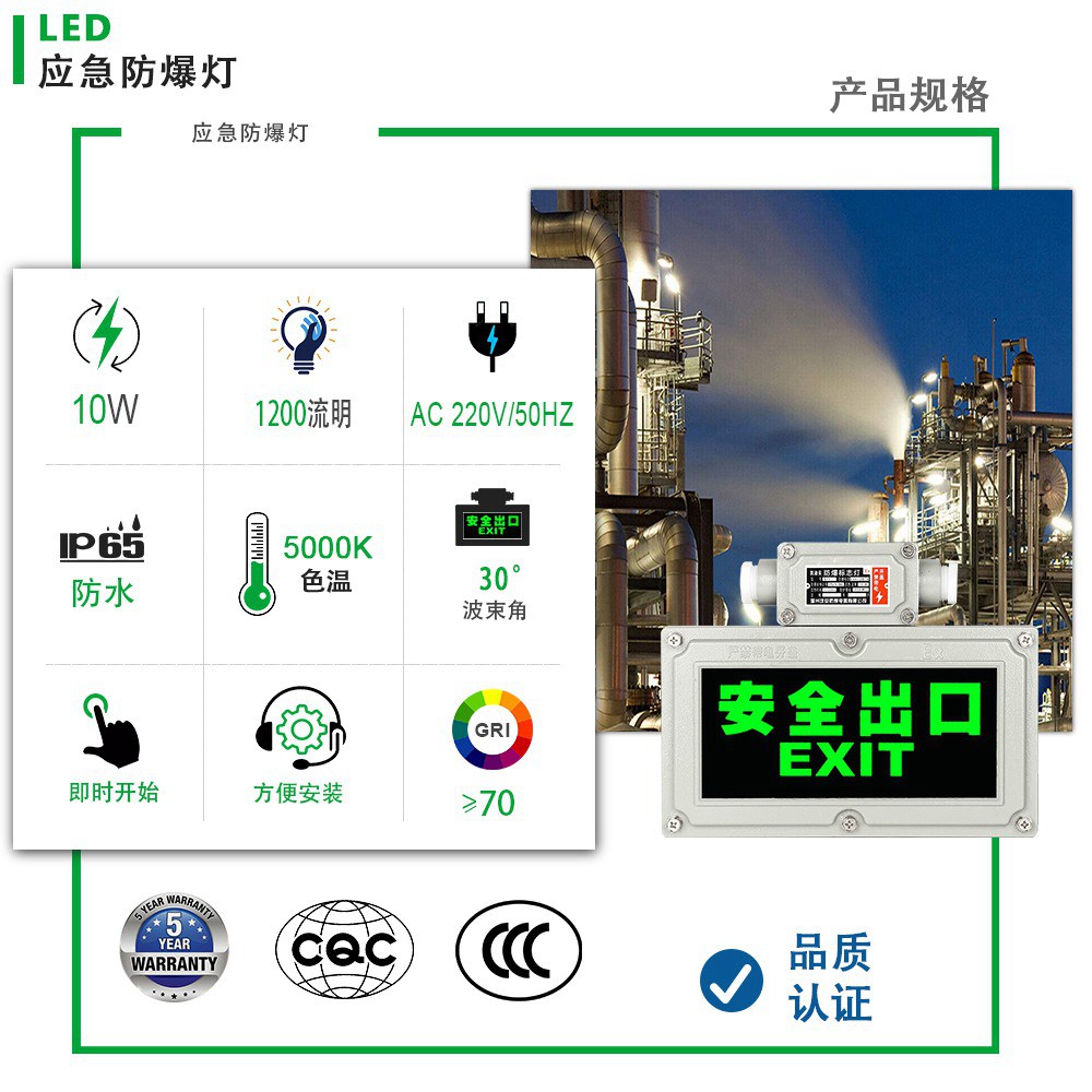 防爆消防应急灯10W防爆LED应急灯IP65输入电压AC220V